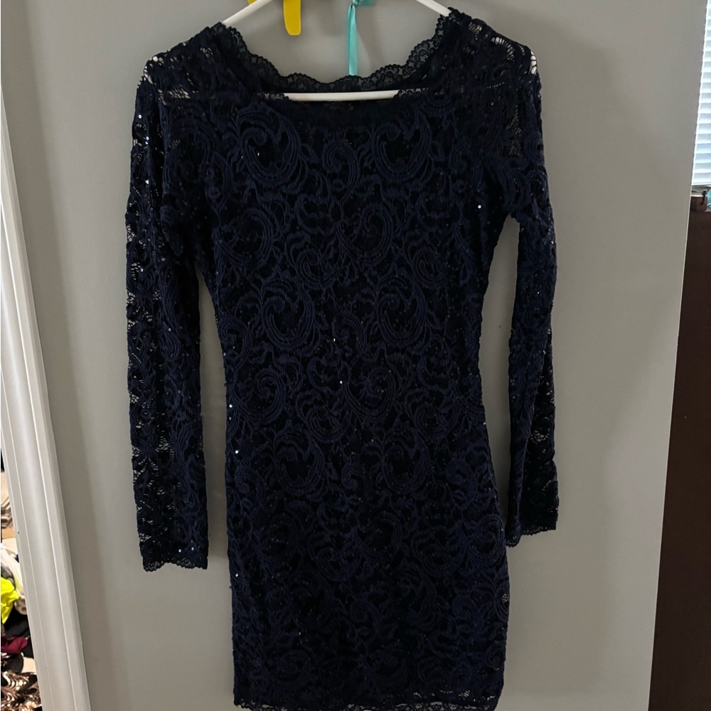 My Michelle Navy Long Sleeve Lace Dress